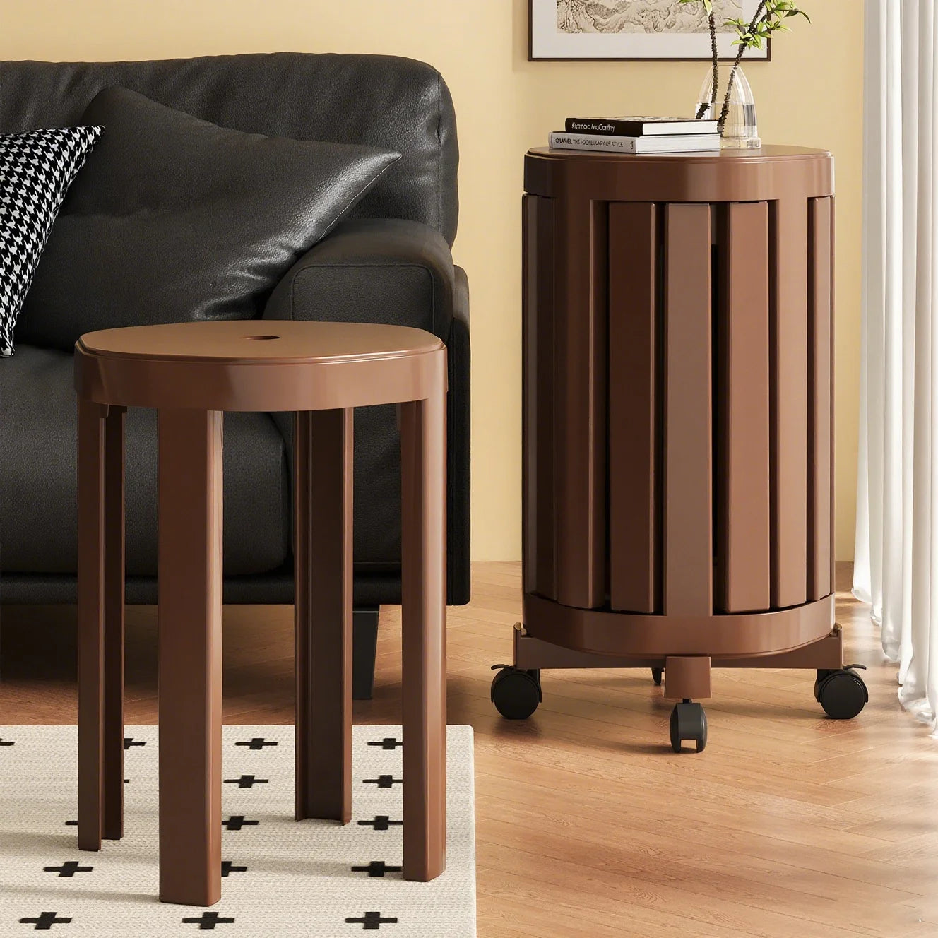 Four-In-One Stool Stackable Stools Multi-Functional Living Room Round Stool New Chinese Style Solid Wood Round Stool Dining Tabl