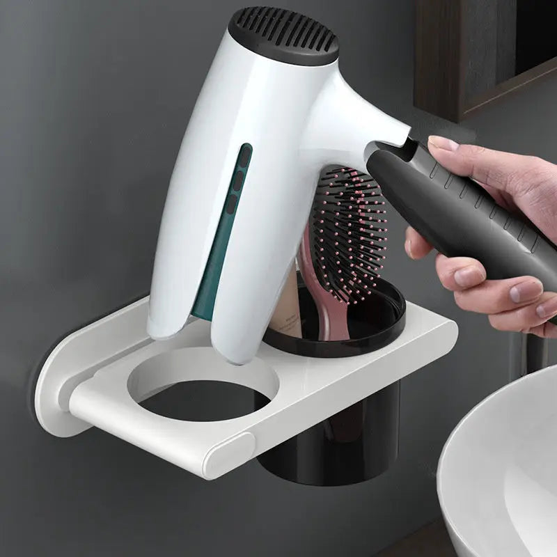 Wall Mounted Hair Dryer Holder, Self-Adhesive, Rack, Punch-Free, Bathroom Supplies, Shelf Organizer