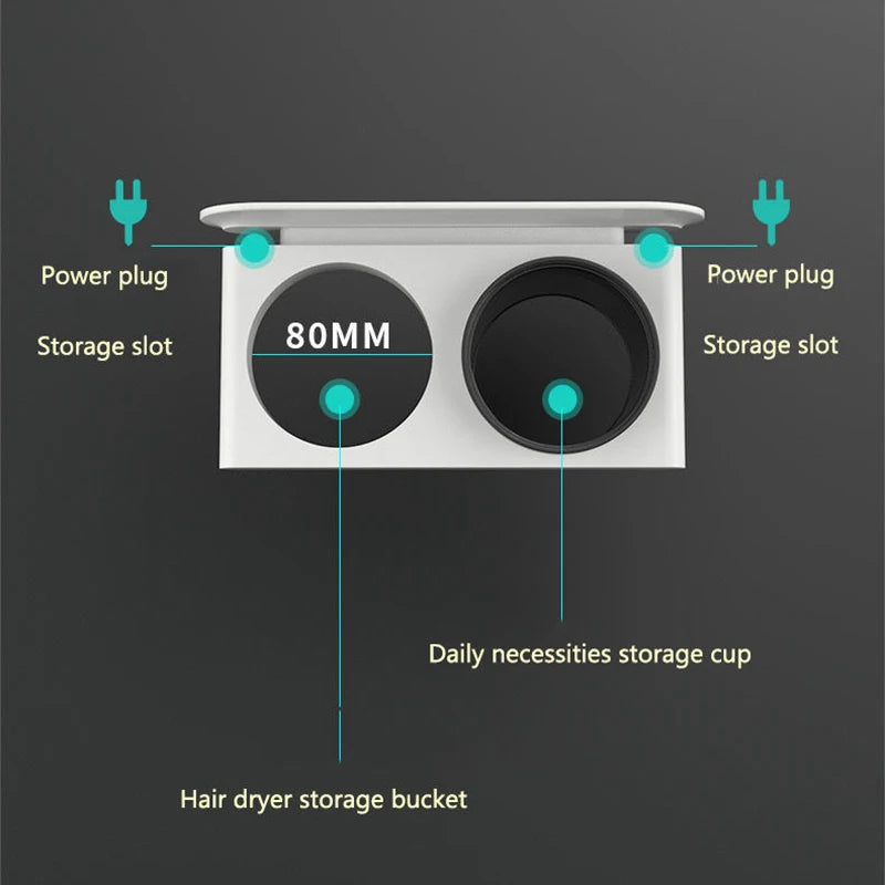 Wall Mounted Hair Dryer Holder, Self-Adhesive, Rack, Punch-Free, Bathroom Supplies, Shelf Organizer