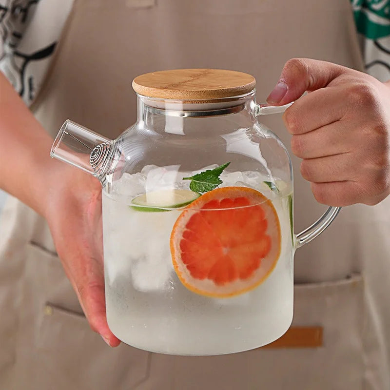Transparent Glass Teapot with Bamboo