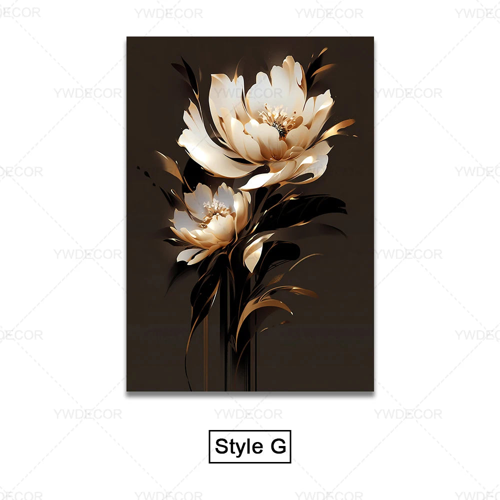 Luxury Black Golden Plant Leaf Art