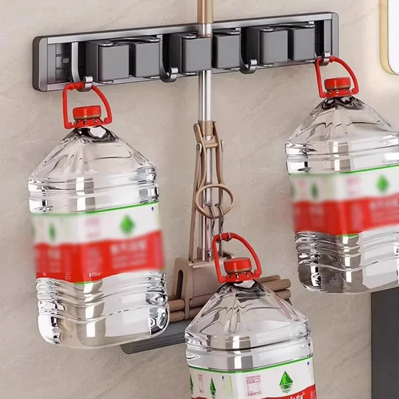 Mop and Broom Organizer Mop Holder Rack Holder Wall Mounted Strong Broom Holder Self With 5 Hooks Organizers Hang Broom