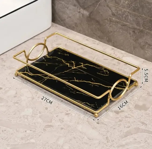 Luxury Gold Plated Rectangular Bathroom Tray Cosmetics Storage Rack Living Room Decor Desktop Sundries Food Storage Serving Tray
