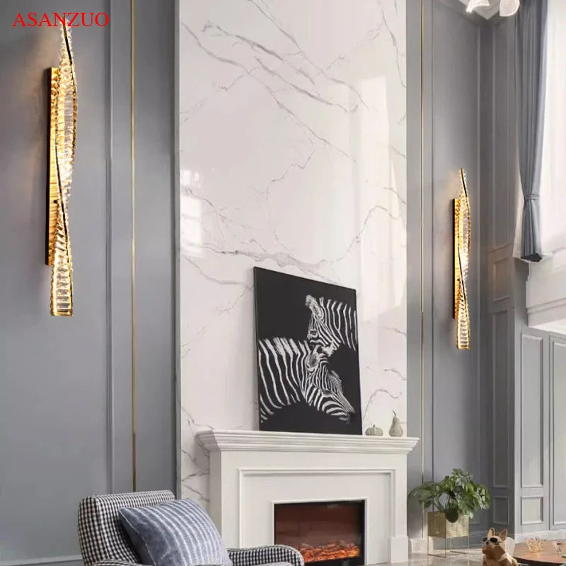 Nordic Long bar crystal wall lamps luxury
