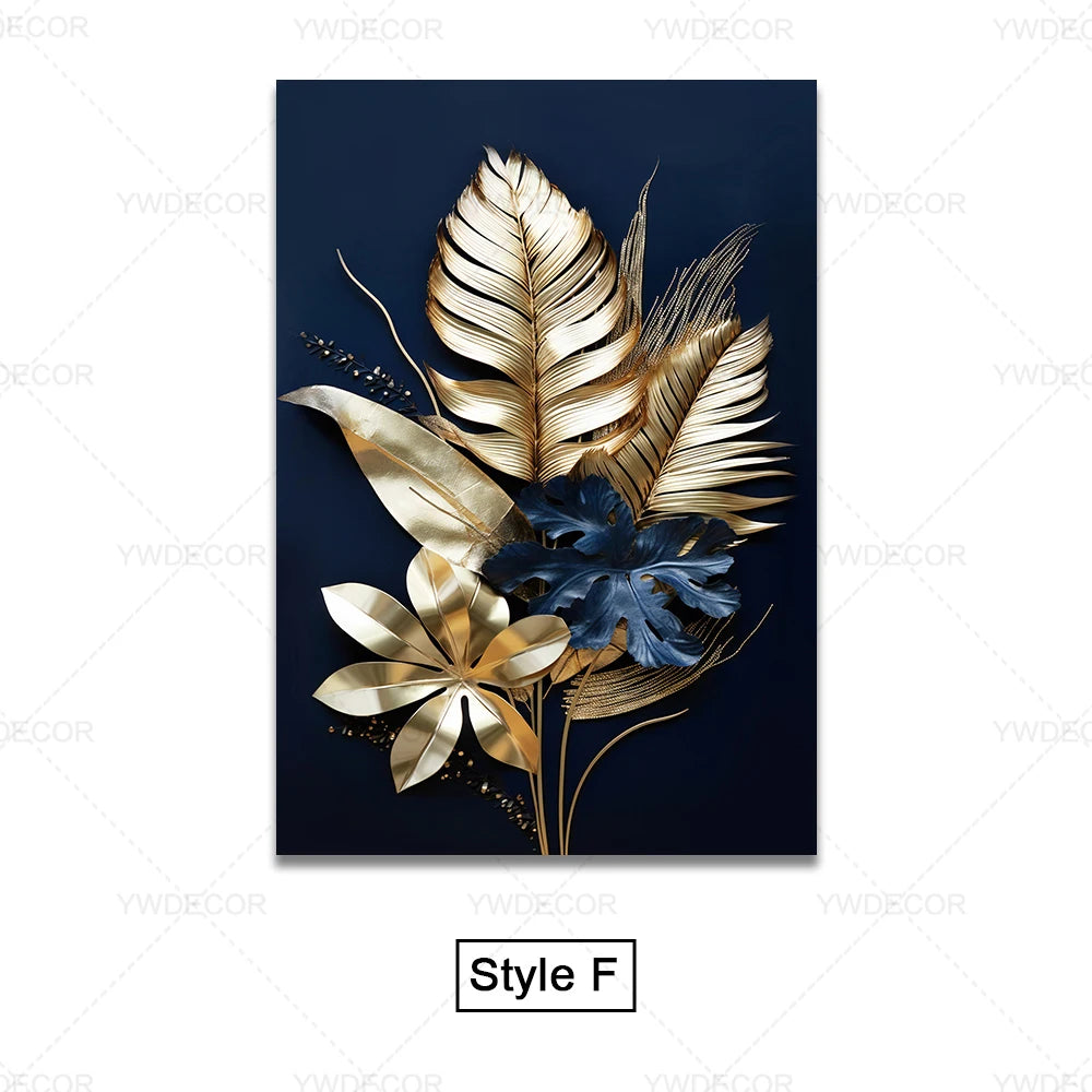 Luxury Black Golden Plant Leaf Art