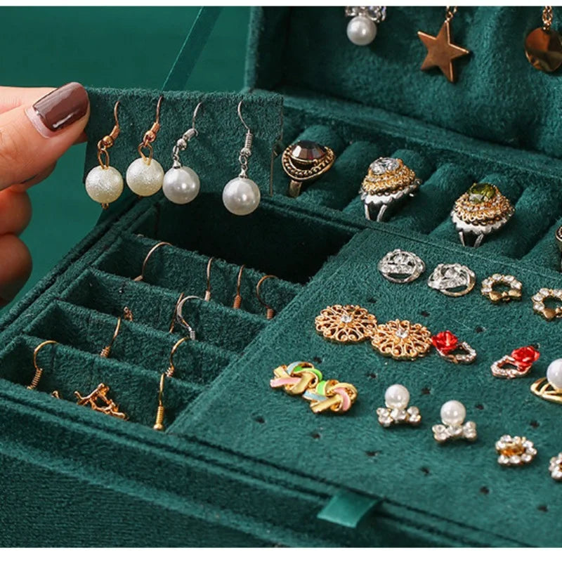 New 3 layer Vintage Jewlery box organizer and packaging ring jewelry box for Rings Earrings and Necklace with Soft Velvet Lining