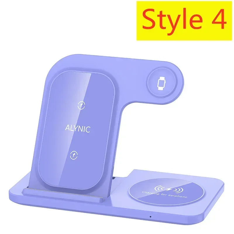 3 In 1 Wireless Charger Pad Stand Phone Holder Bracket Induction Fast Charging Station for iPhone 16 15 14 13 12 iWatch Airpods