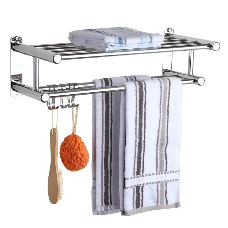 40/50/60cm Towel Rack with  Movable Hooks Steel Bathroom Kitchen Towel Holder Wall Mounted Towel Rack for Home Hotel Accessories