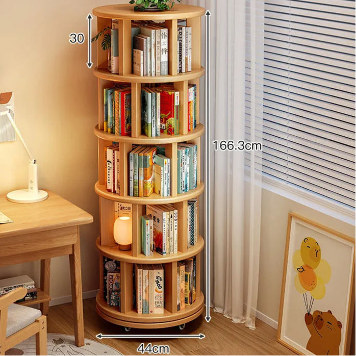 Solid wood rotating bookshelf 360