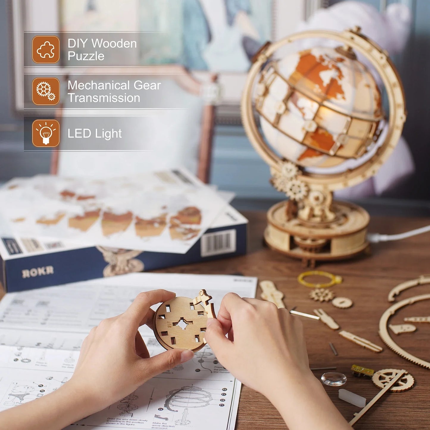 Wooden Globe Lamp 3D