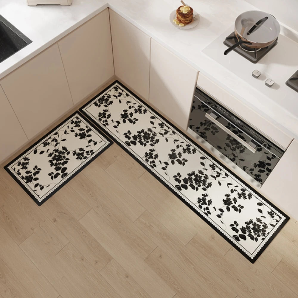 Flower Pvc Leather Waterproof Rugs Non-slip Long Rug Carpet for Kitchen Floor Mat Oil-proof Foot Mats