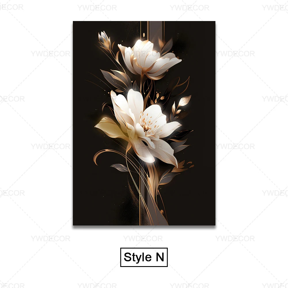 Luxury Black Golden Plant Leaf Art