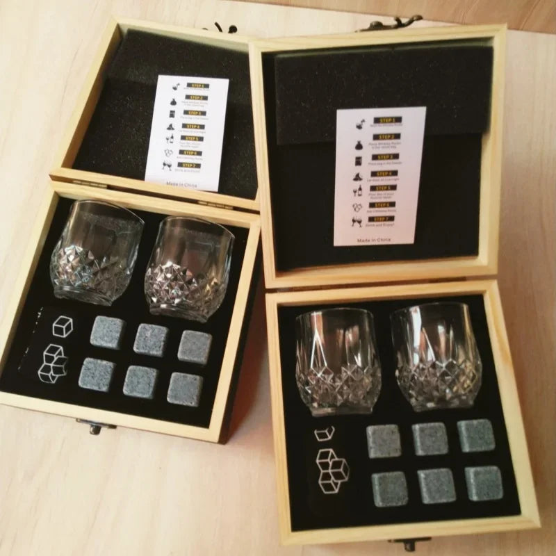 Whiskey Stones Glasses Set Granite Box