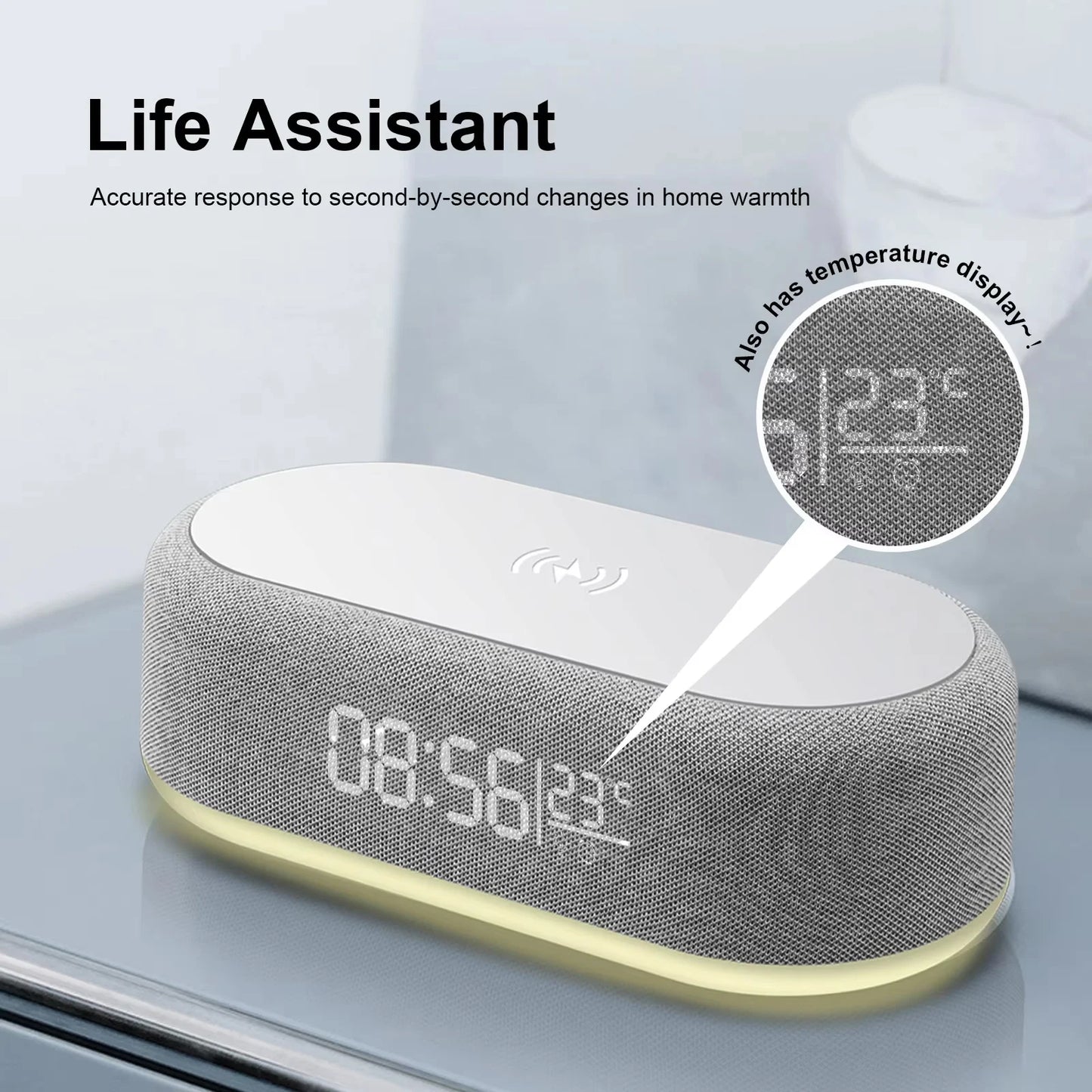 15W Wireless Chargers Pad Stand Alarm Bedroom Lamp Night Light Desktop Clock Temperature Thermometer Phone Fast Charging Dock