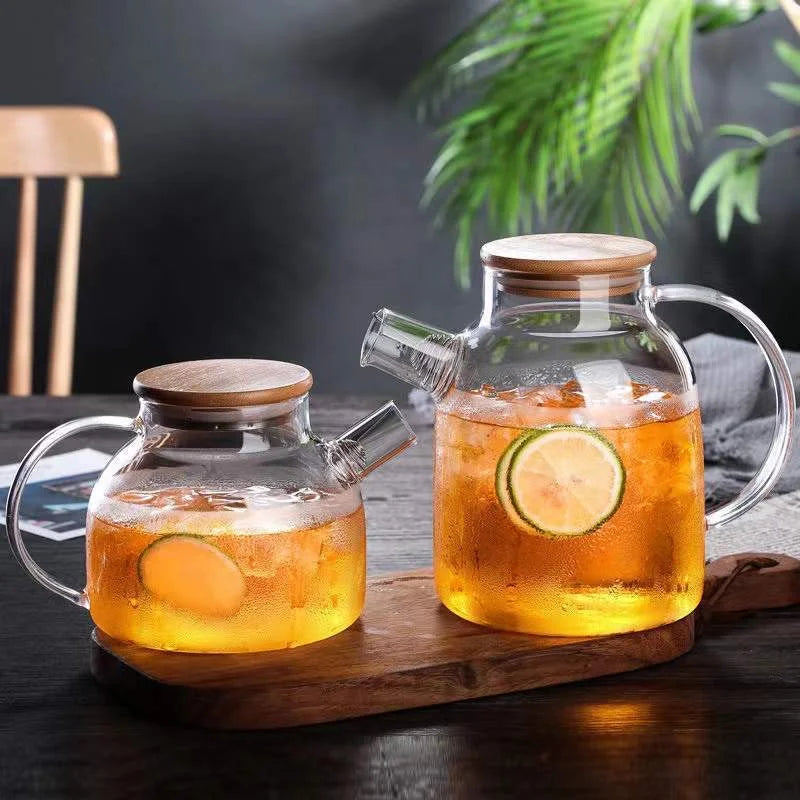 Transparent Glass Teapot with Bamboo