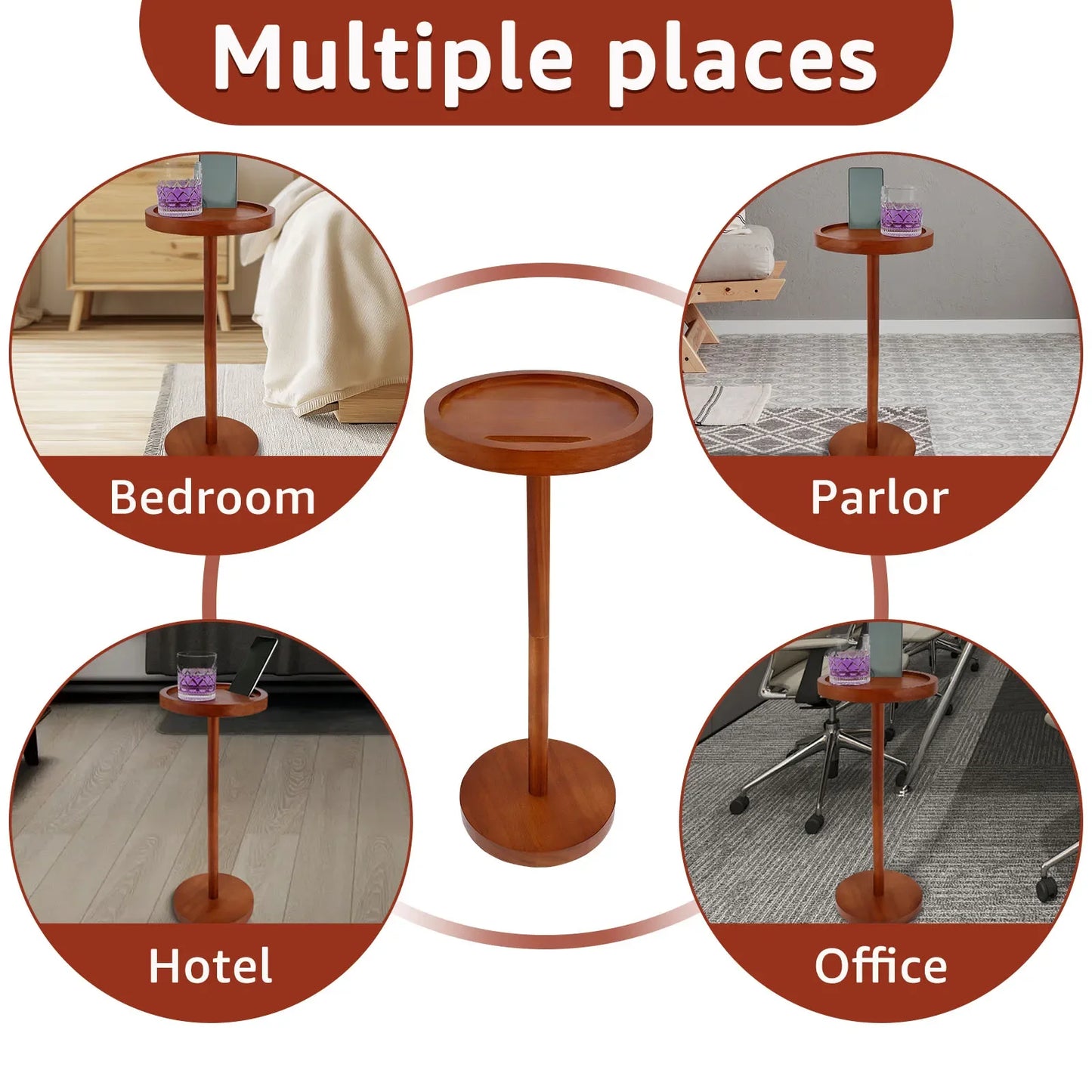 Round Wooden Small Coffee Tables with Phone Holder sofa corner tables with Thickened Base coffee table Living room furniture