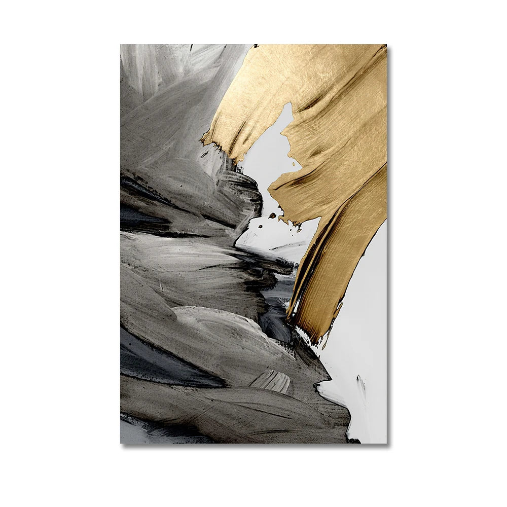 Luxury Abstract Grey Gold Painting Mural