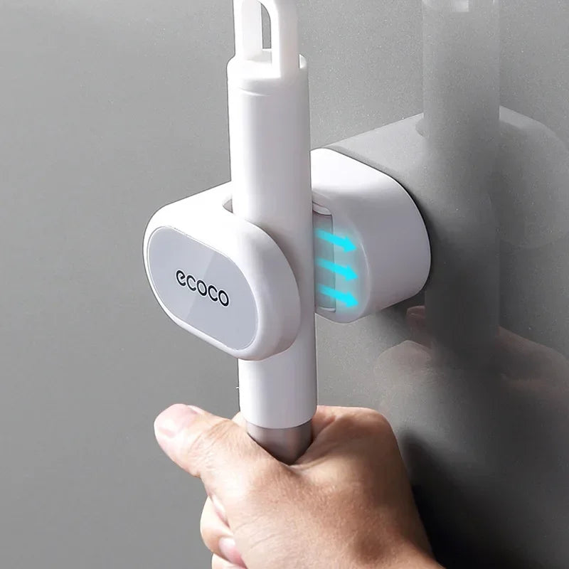 Strong Adhesive Mop Broom Holder Wall Mount - No Drill Bathroom Storage Rack, Heavy Duty Waterproof Hook for Cleaning Tools