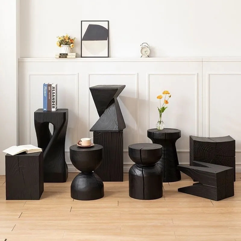 Solid Wood Stool Portable Black