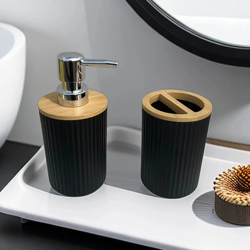 4pcs Bathroom Accessories Set Plastic Bathroom Accessories Toothbrush Holder Mouthwash Cup Soap Dispenser Soap Dish