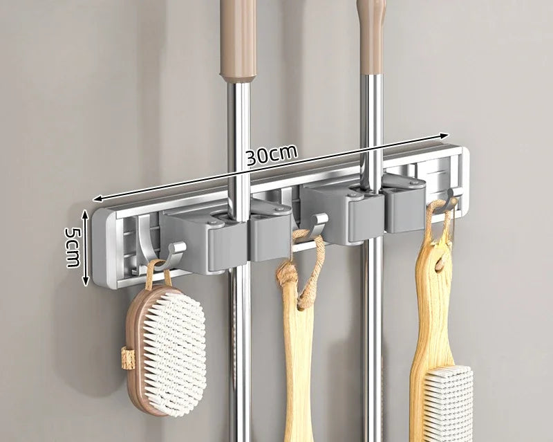 Mop and Broom Organizer Mop Holder Rack Holder Wall Mounted Strong Broom Holder Self With 5 Hooks Organizers Hang Broom