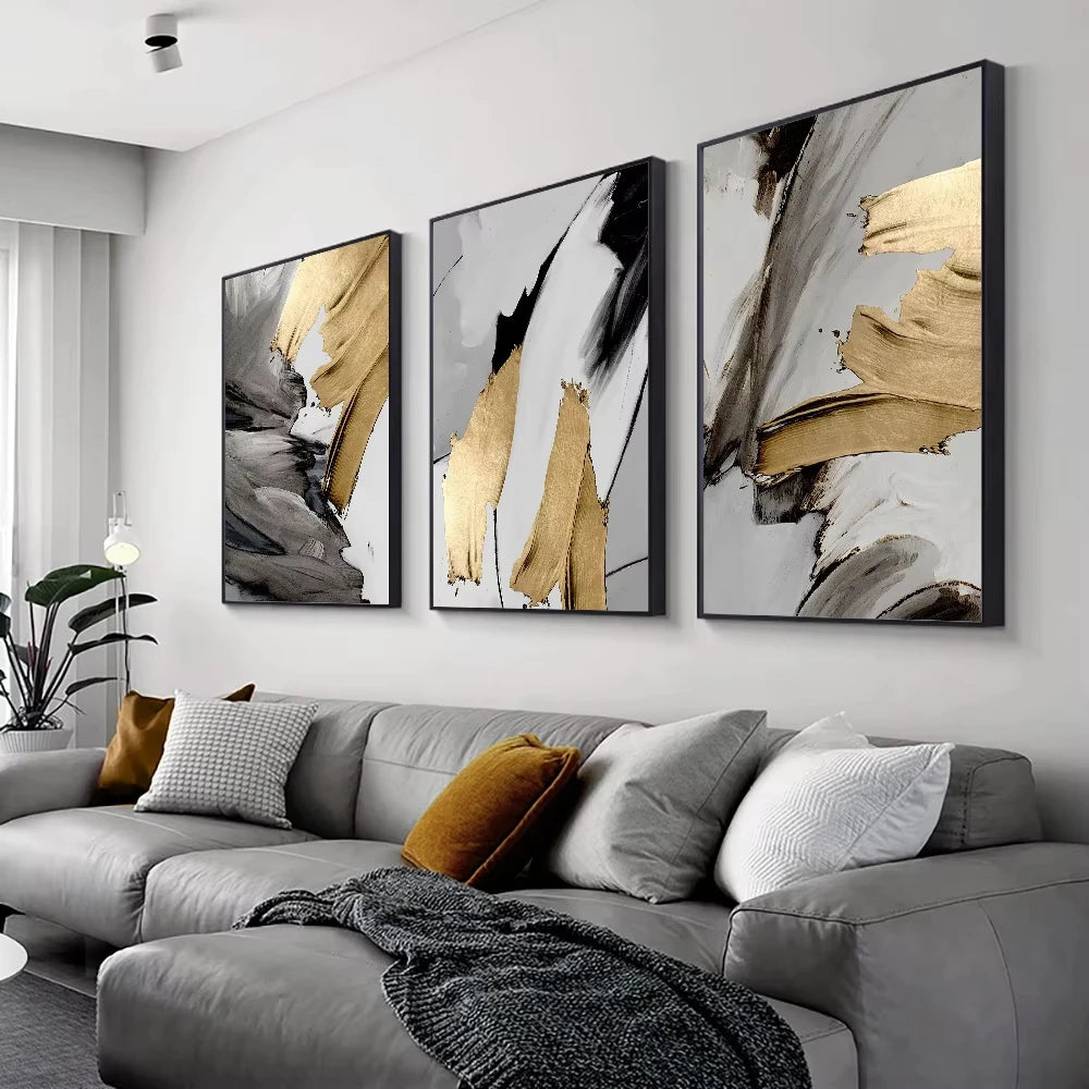 Luxury Abstract Grey Gold Painting Mural