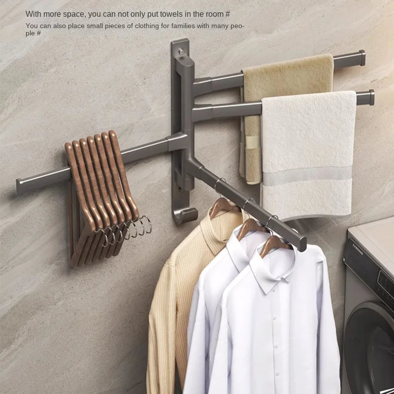 Bathroom Towel Rack Rotatable Towel Holder Space Aluminum 1/2/3/4/5-Bar Towel Hanger Kitchen Shelf Paper Hanging Wall Mounted