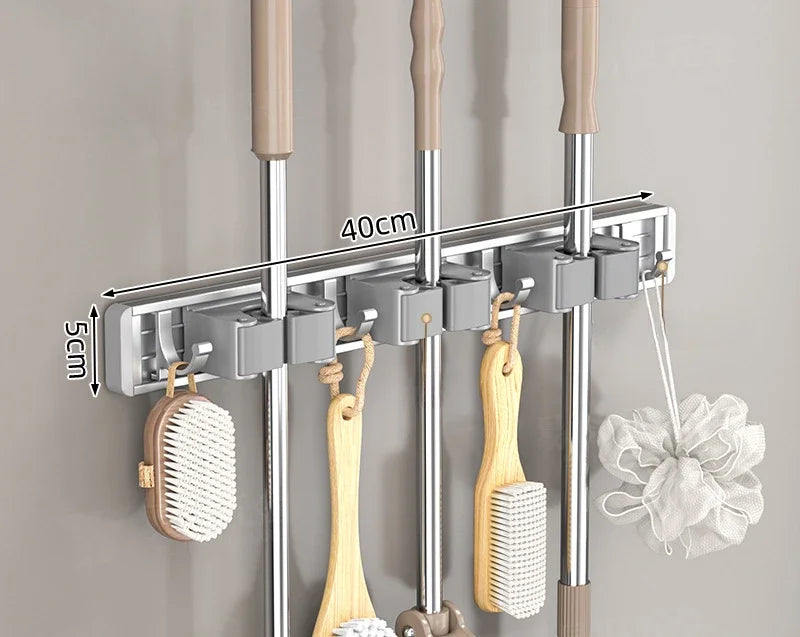 Mop and Broom Organizer Mop Holder Rack Holder Wall Mounted Strong Broom Holder Self With 5 Hooks Organizers Hang Broom