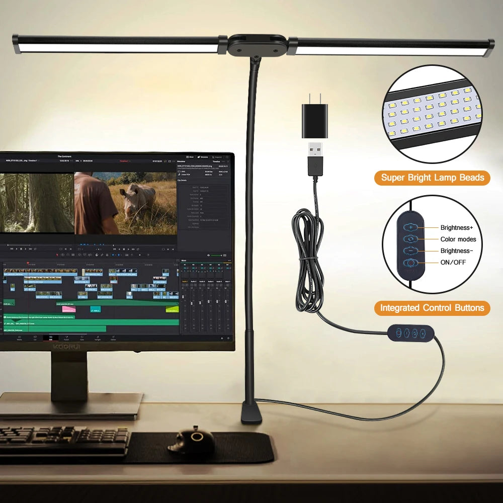 Double Head LED Clip Desk Lamp