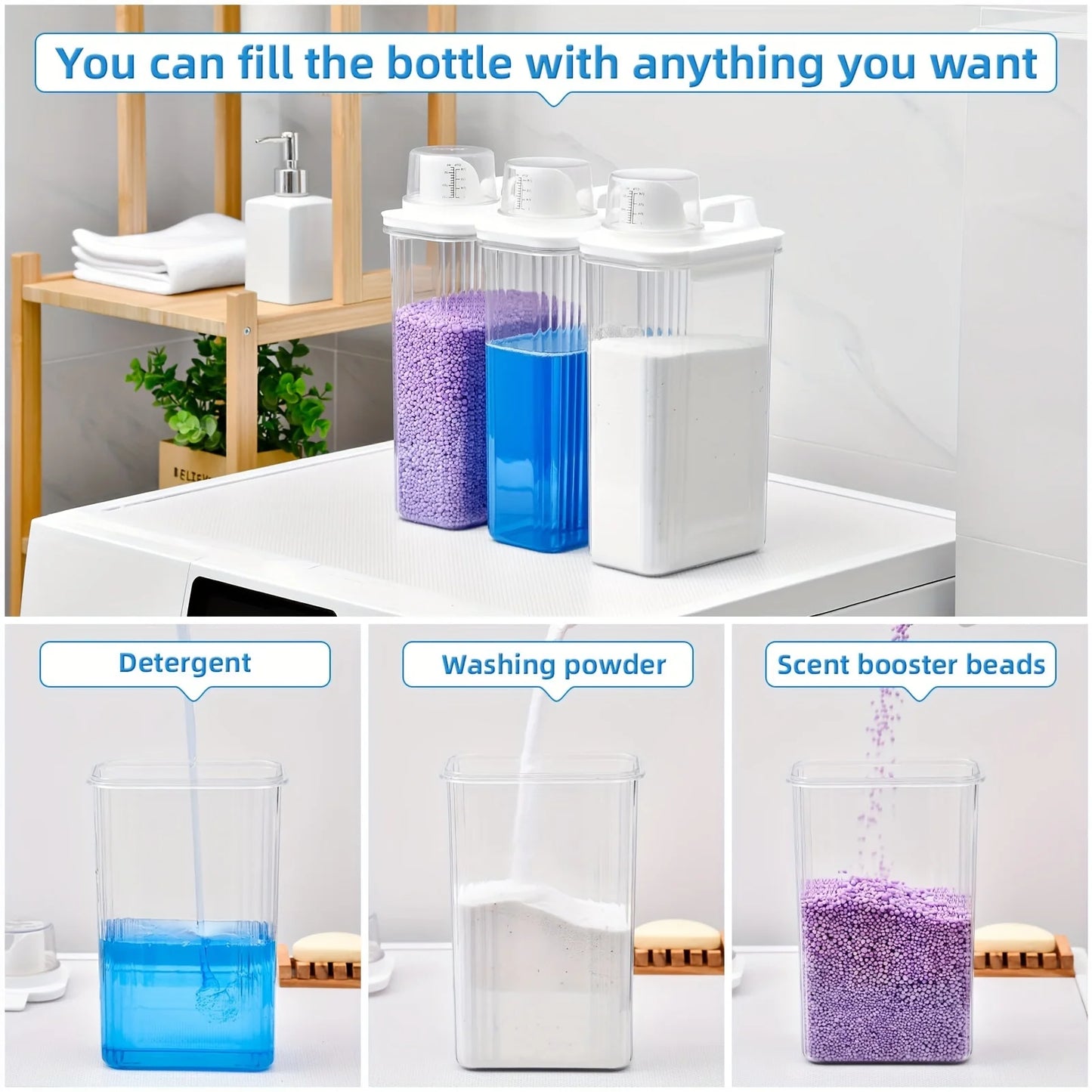 1-3pcs Airtight Laundry Detergent Powder Storage Box Jar Bleach Storage Container Large Capacity Measuring Cup