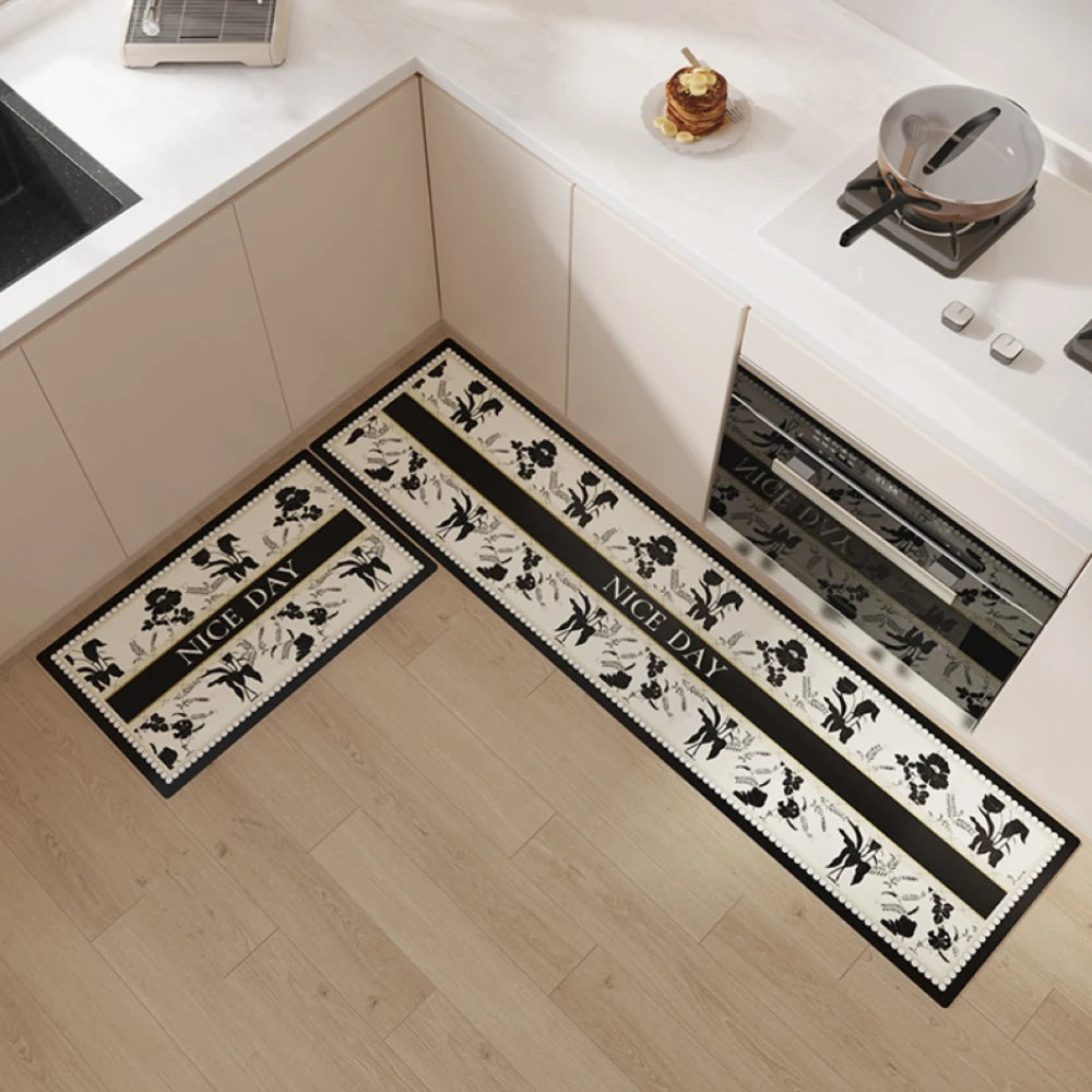 Flower Pvc Leather Waterproof Rugs Non-slip Long Rug Carpet for Kitchen Floor Mat Oil-proof Foot Mats