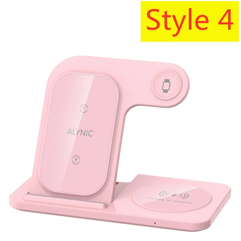 3 In 1 Wireless Charger Pad Stand Phone Holder Bracket Induction Fast Charging Station for iPhone 16 15 14 13 12 iWatch Airpods