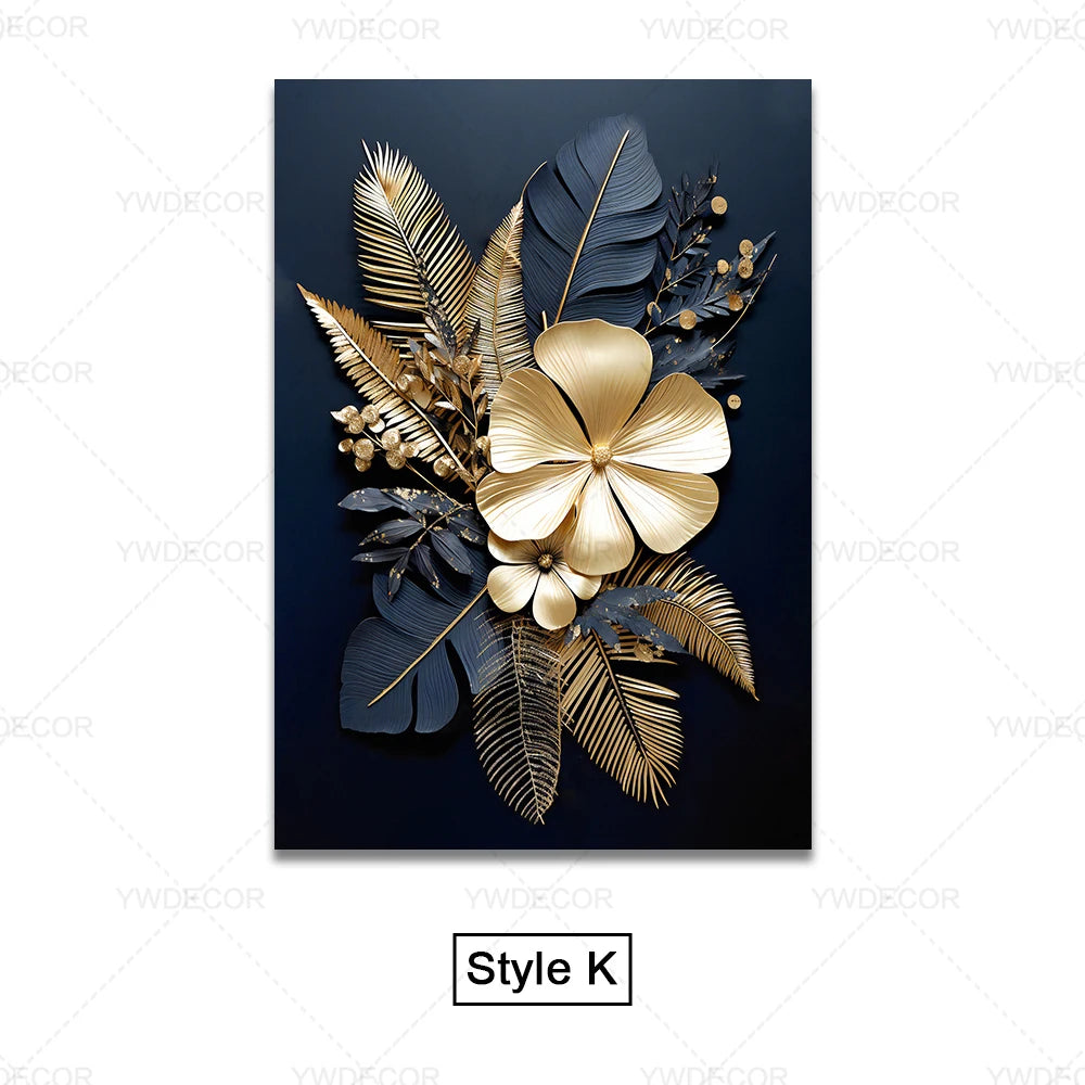 Luxury Black Golden Plant Leaf Art