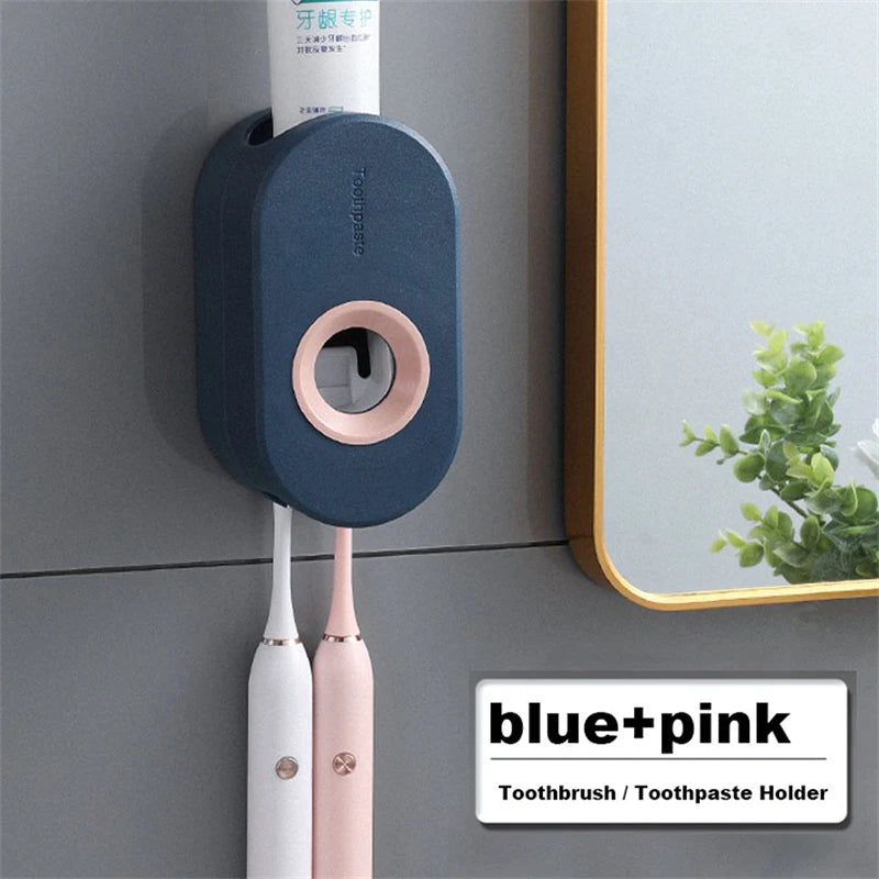 Automatic Toothpaste Dispenser Wall Mount Toothpaste Squeezer with Toothbrush Holder for Family Shower Bathroom Accessories