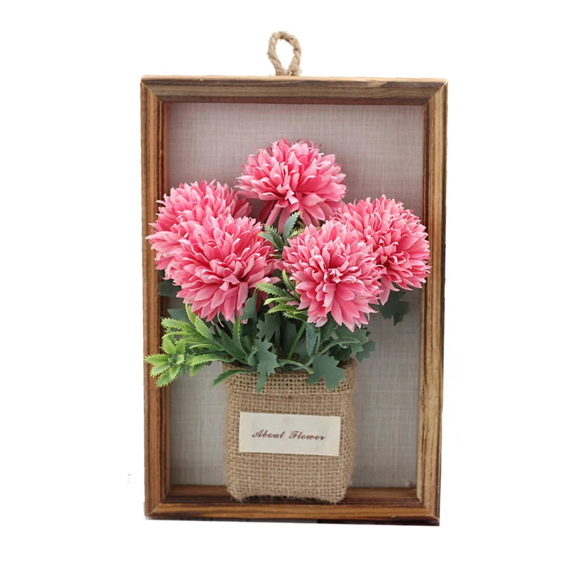New Flower Display with Wooden Frame Bud Hydrangea 3D Photo Frame Faux Flowers Wall Decor Wall Plant Photo Wood Frame