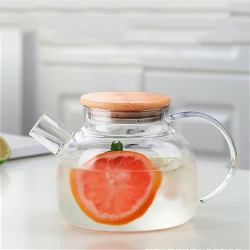 Transparent Glass Teapot with Bamboo