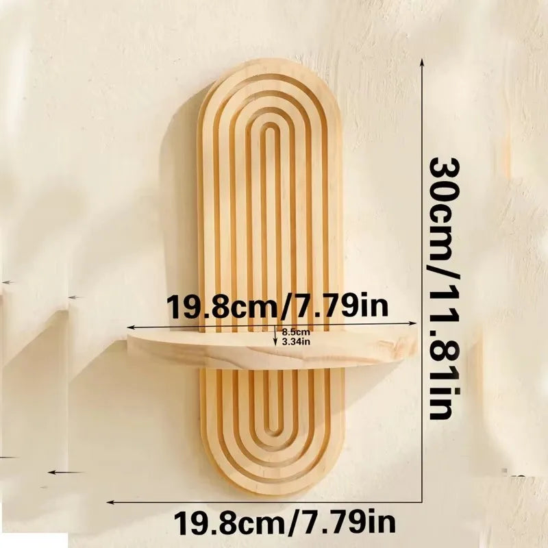 Wooden Wall Mounted Storage Rack Boho Style Display Shelves Modern Home Decor for Living Room, Bathroom Decoration