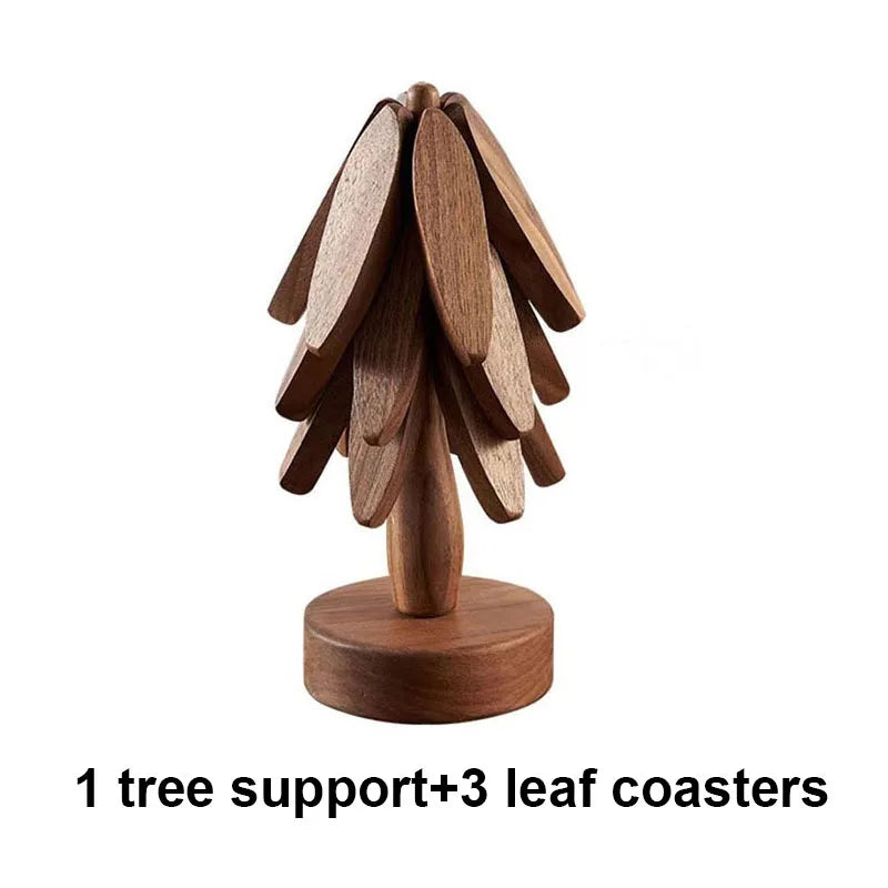 Natural Wooden Tree Trivets Wood Christmas Tree Coaster Set Anti Scald Heat Resistant Table Mat Coaster Wood Placemats Pot