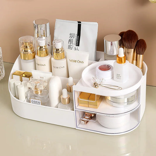 Capacity Cosmetic Storage Box with Clear Drawer - Multi-functional Makeup Organizer for Dressing Table Skincare Products