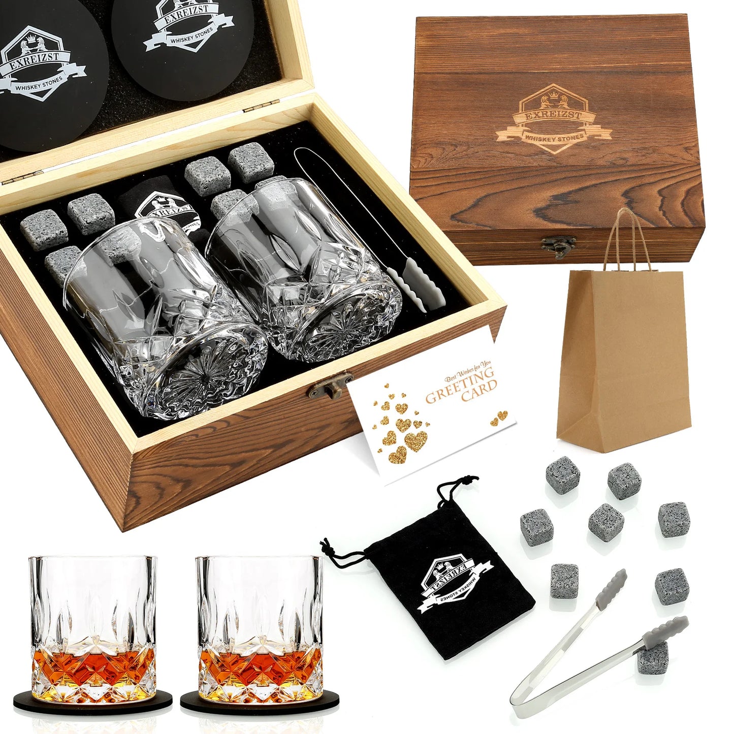 Kit Whiskey Stones & Glasses Set Box