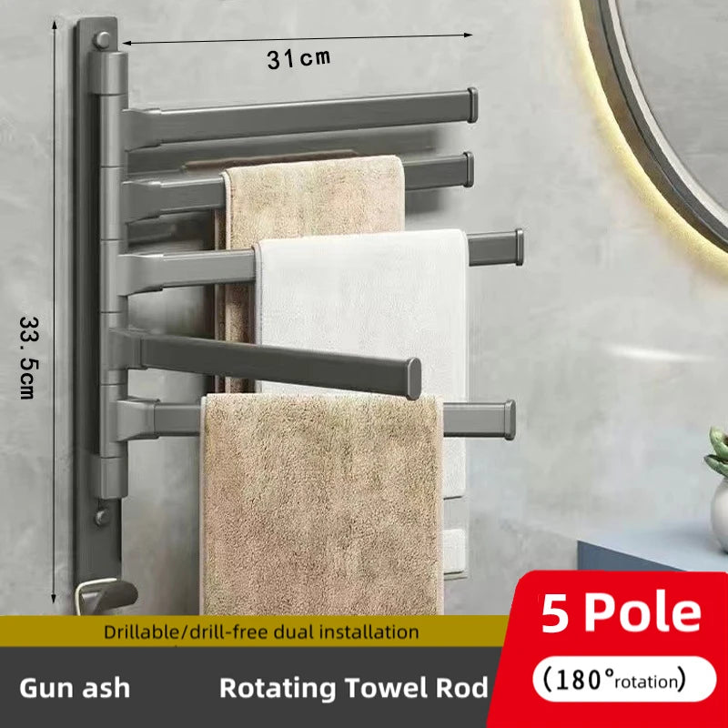 Bathroom Towel Rack Rotatable Towel Holder Space Aluminum 1/2/3/4/5-Bar Towel Hanger Kitchen Shelf Paper Hanging Wall Mounted