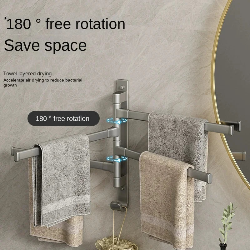 Bathroom Towel Rack Rotatable Towel Holder Space Aluminum 1/2/3/4/5-Bar Towel Hanger Kitchen Shelf Paper Hanging Wall Mounted