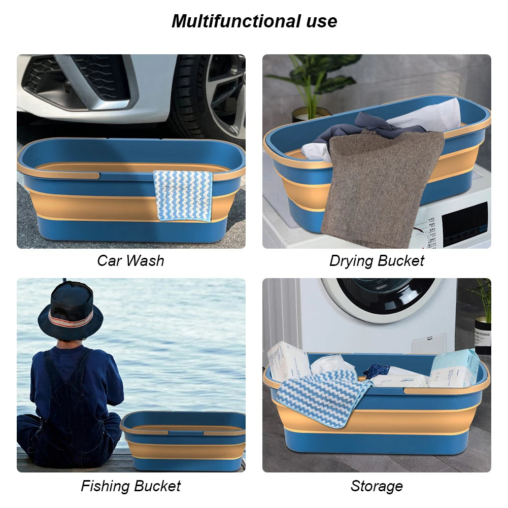 Flat Mop Cleaning Bucket Foldable Portable Mop Water Pail with Handle Rectangular Folding Water Tub for Outdoor Garden Camping