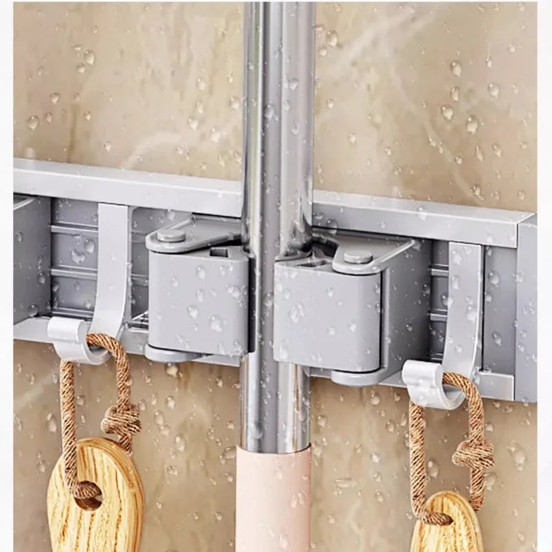 Mop and Broom Organizer Mop Holder Rack Holder Wall Mounted Strong Broom Holder Self With 5 Hooks Organizers Hang Broom