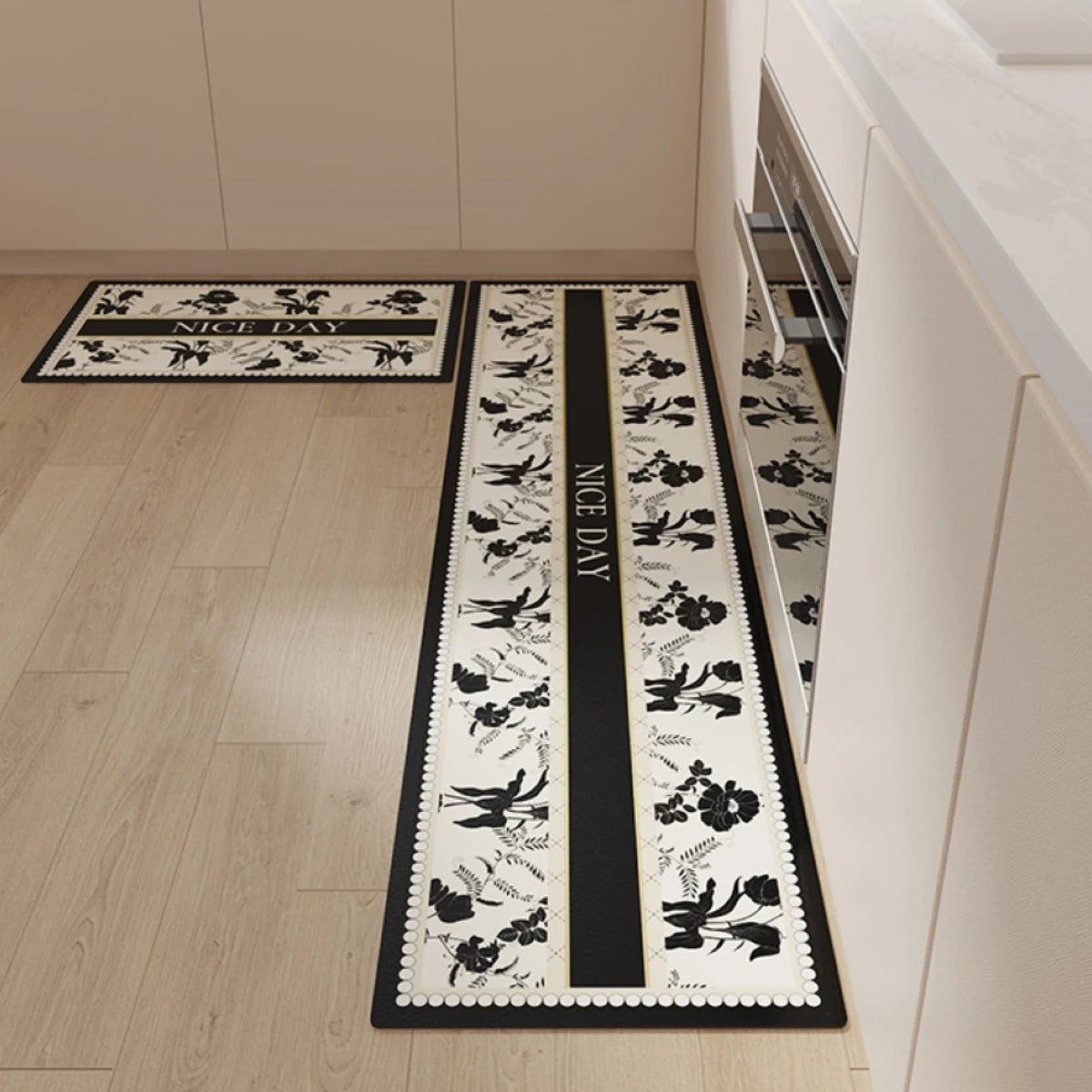 Flower Pvc Leather Waterproof Rugs Non-slip Long Rug Carpet for Kitchen Floor Mat Oil-proof Foot Mats