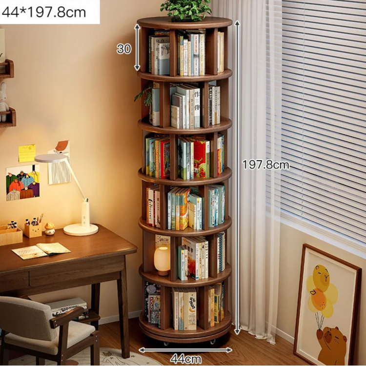 Solid wood rotating bookshelf 360