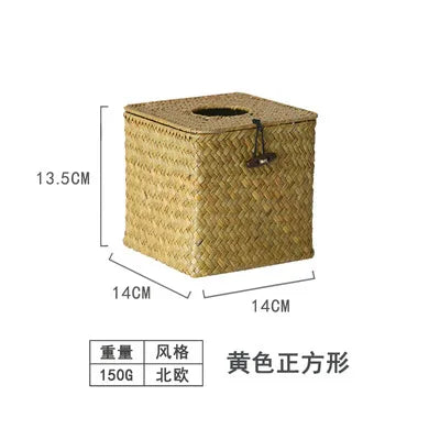 Straw Tissue Box Handmade Woven Rattan Napkin Holder Box Roll Paper Tray Car Living Room Storage Box Home Decor WF