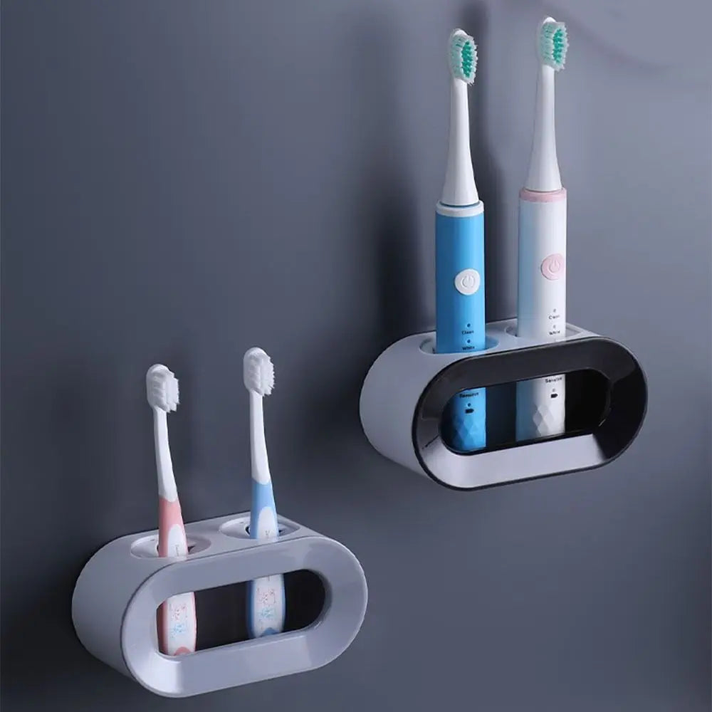Wall-Mounted Electric Toothbrush Holder Double Hole Self-adhesive Toothbrush Stand Rack Detachable Space Saving
