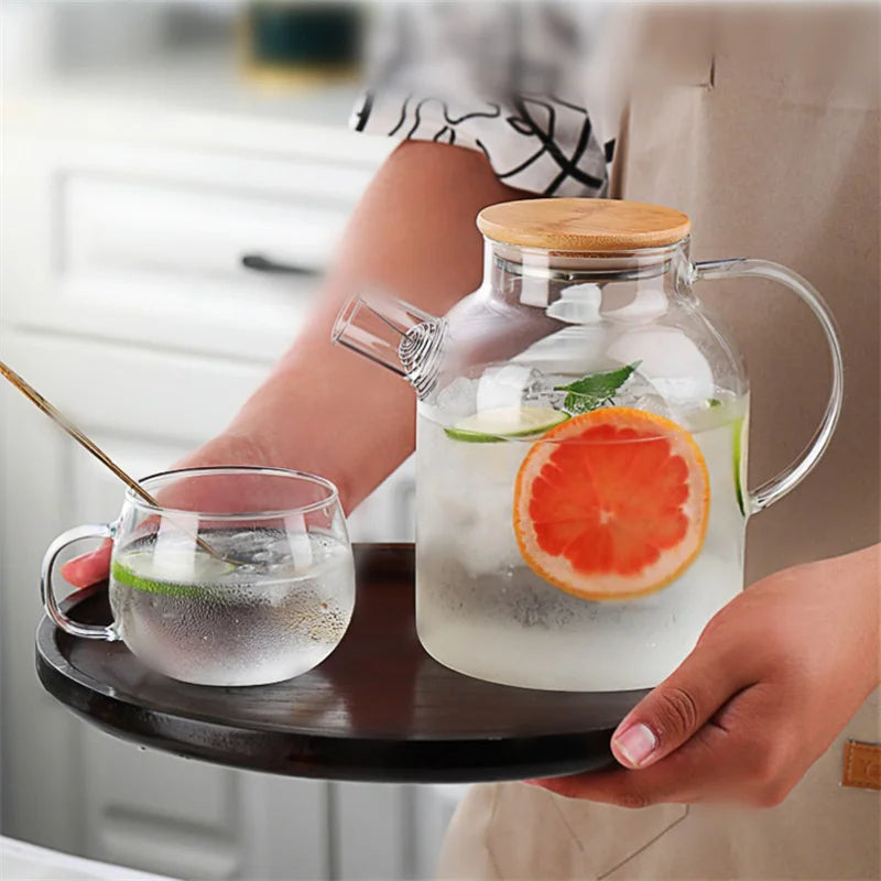 Transparent Glass Teapot with Bamboo