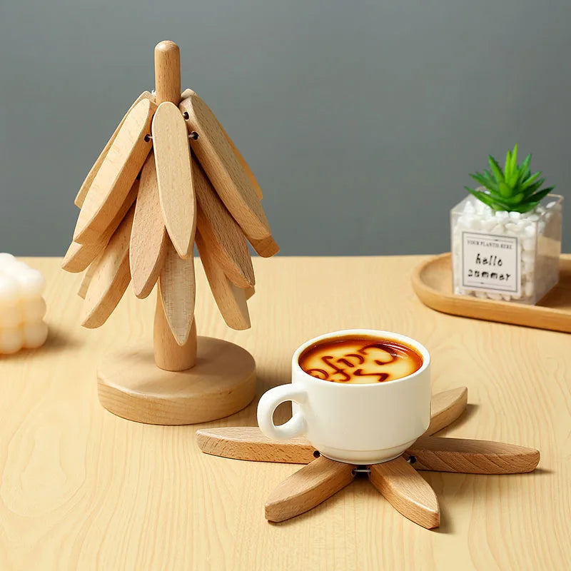 Natural Wooden Tree Trivets Wood Christmas Tree Coaster Set Anti Scald Heat Resistant Table Mat Coaster Wood Placemats Pot